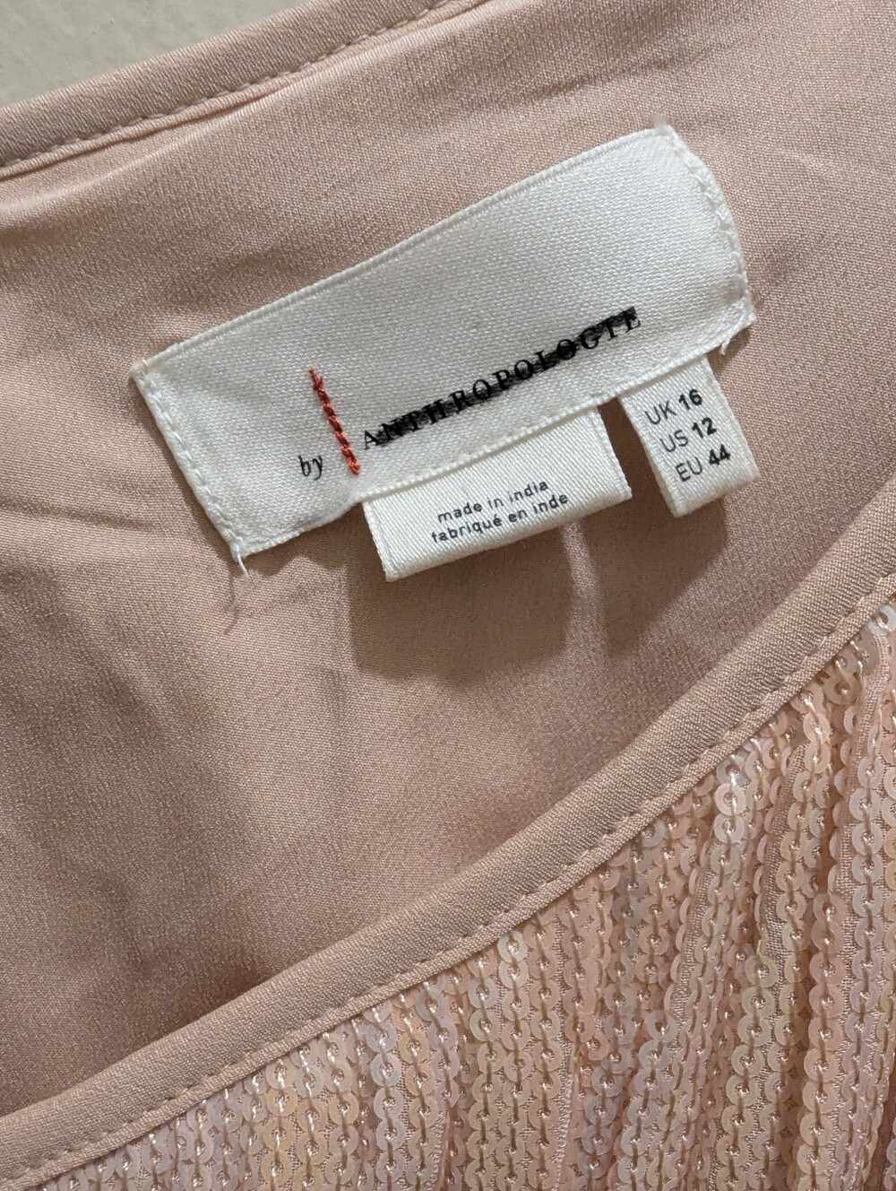 Anthropologie Amelie Sequin Shimmery Blush Pleated Ruffle Spaghetti Cami Top- 10 - Picture 9 of 14
